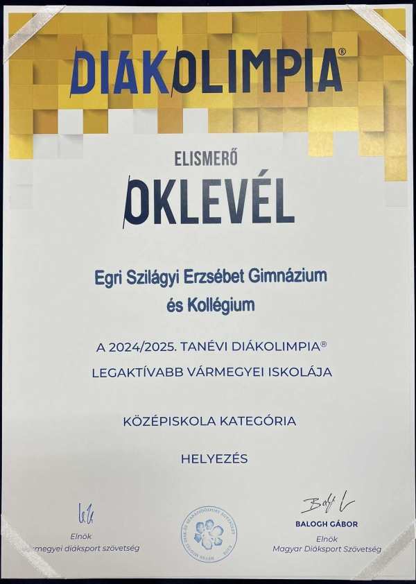 A 2024/2025. tanévi Diákolimpia legaktívabb vármegyei iskolája