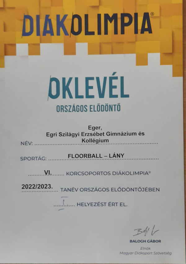 Floorball diákolimpiai siker a lányoknál