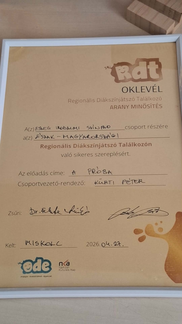 SZÍNJÁTSZÓINK ARANY MINŐSÍTÉSE